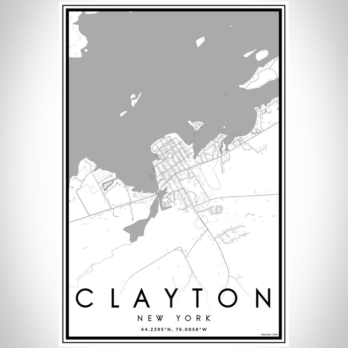 Clayton New York Map Print Portrait Orientation in Classic Style With Shaded Background