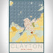 Clayton New York Map Print Portrait Orientation in Woodblock Style With Shaded Background