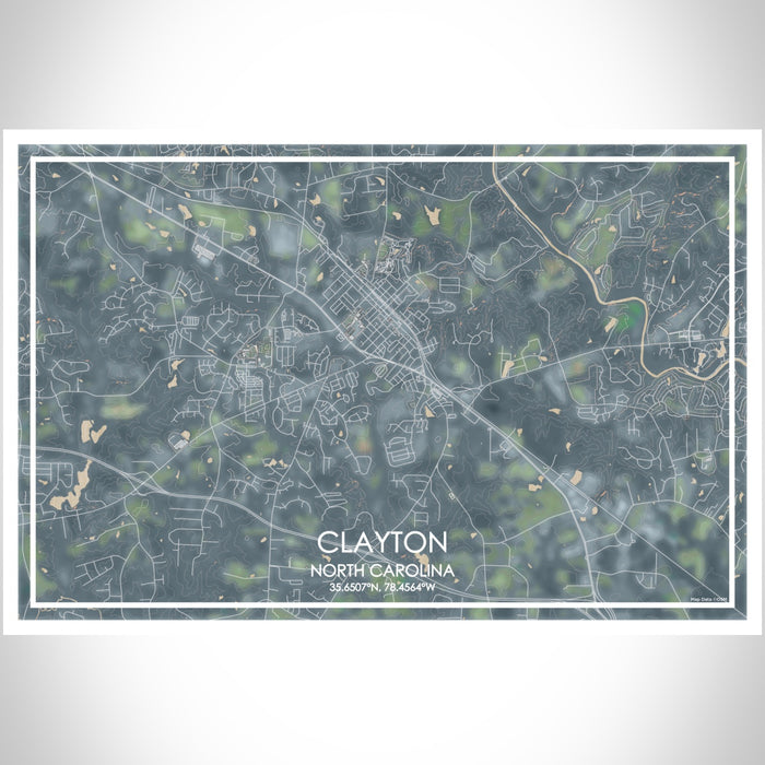 Clayton North Carolina Map Print Landscape Orientation in Afternoon Style With Shaded Background