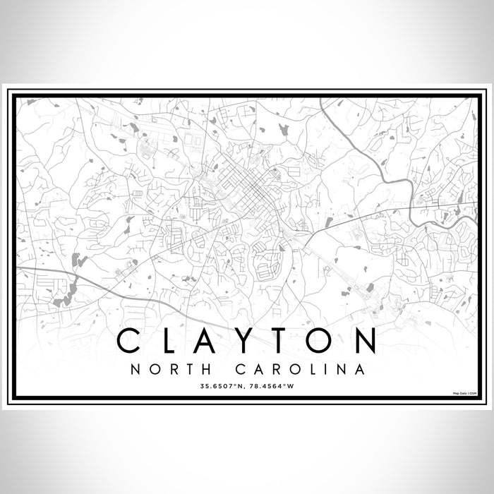 Clayton North Carolina Map Print Landscape Orientation in Classic Style With Shaded Background