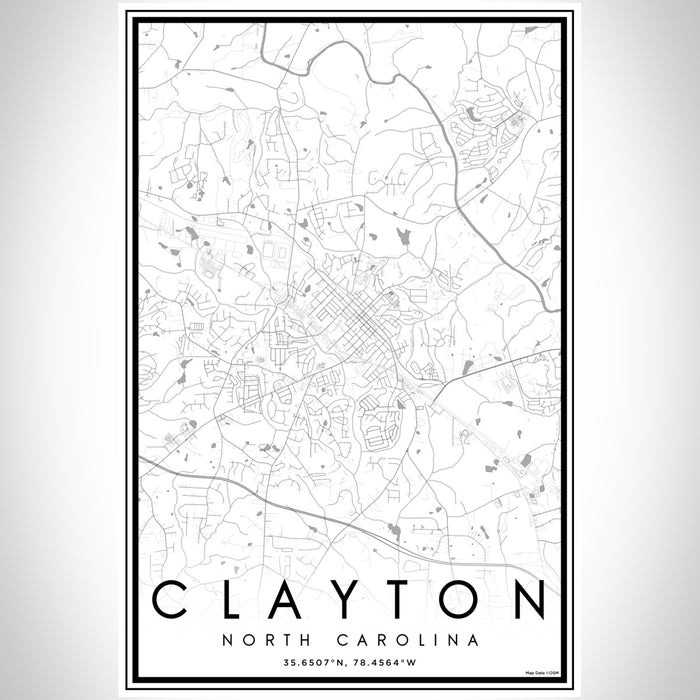 Clayton North Carolina Map Print Portrait Orientation in Classic Style With Shaded Background