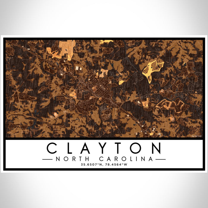 Clayton North Carolina Map Print Landscape Orientation in Ember Style With Shaded Background