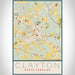 Clayton North Carolina Map Print Portrait Orientation in Woodblock Style With Shaded Background