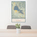 24x36 Clear Lake California Map Print Portrait Orientation in Woodblock Style Behind 2 Chairs Table and Potted Plant