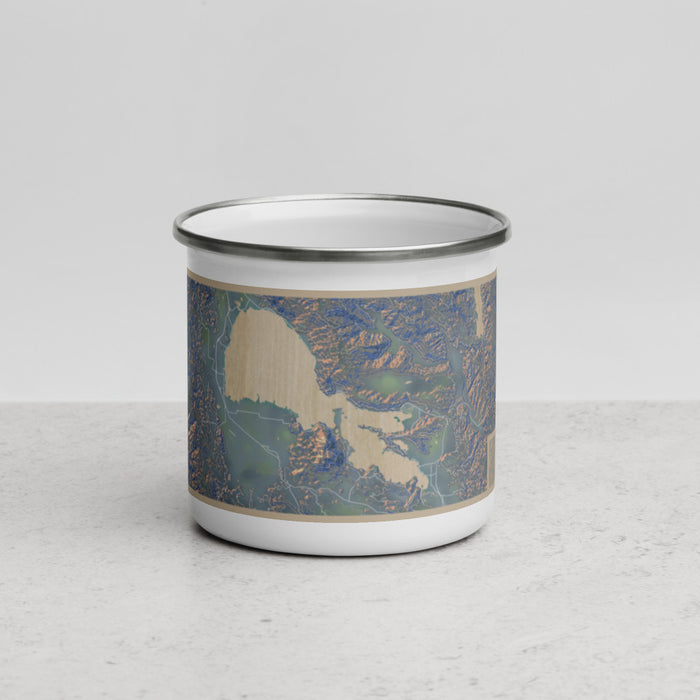 Front View Custom Clear Lake California Map Enamel Mug in Afternoon