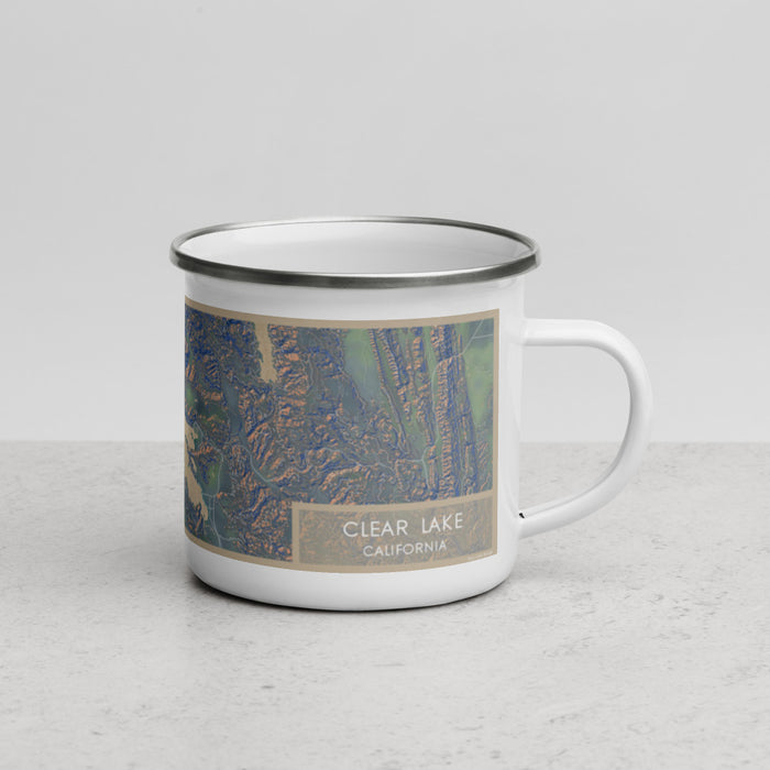 Right View Custom Clear Lake California Map Enamel Mug in Afternoon