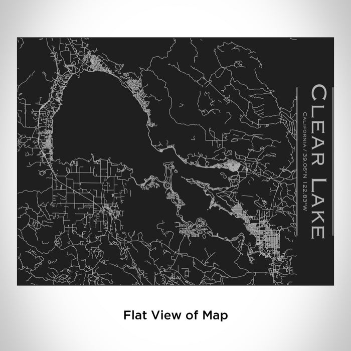 Rendered View of Clear Lake California Map Engraving on 20oz Stainless Steel Insulated Bottle with Bamboo Top in Black