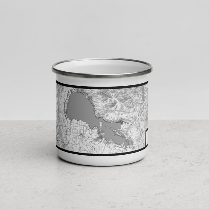 Front View Custom Clear Lake California Map Enamel Mug in Classic