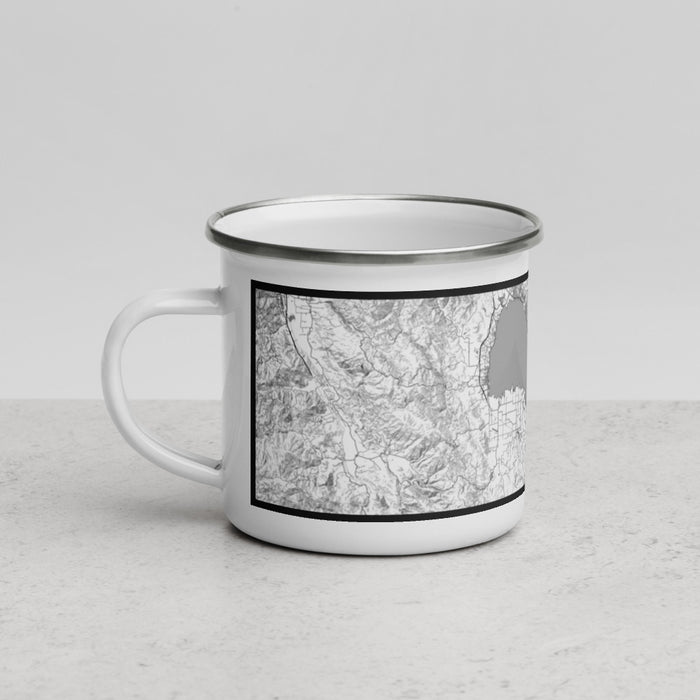 Left View Custom Clear Lake California Map Enamel Mug in Classic