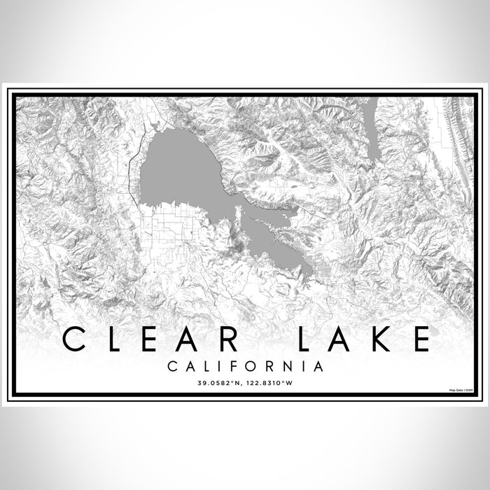 Clear Lake California Map Print Landscape Orientation in Classic Style With Shaded Background
