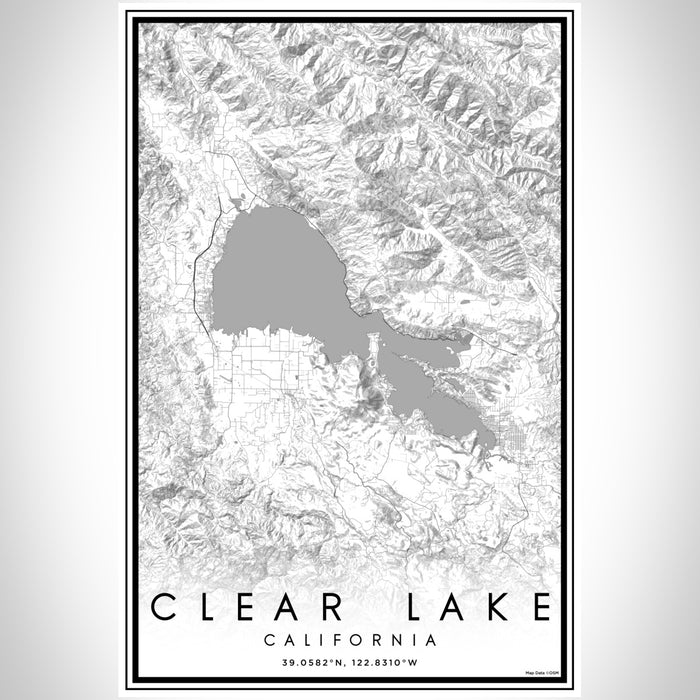 Clear Lake California Map Print Portrait Orientation in Classic Style With Shaded Background