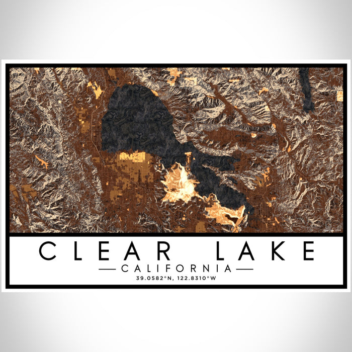 Clear Lake California Map Print Landscape Orientation in Ember Style With Shaded Background