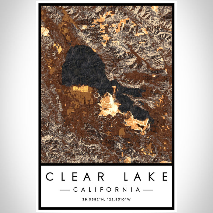 Clear Lake California Map Print Portrait Orientation in Ember Style With Shaded Background