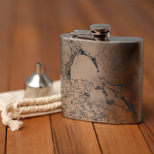 Clear Lake California Custom Engraved City Map Inscription Coordinates on 6oz Stainless Steel Flask