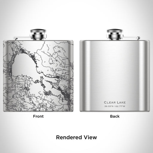 Rendered View of Clear Lake California Map Engraving on 6oz Stainless Steel Flask