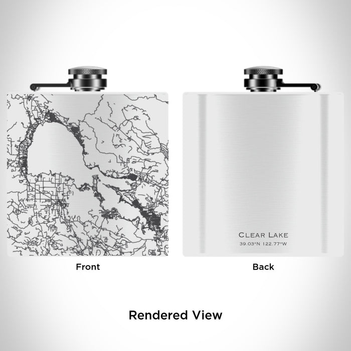 Rendered View of Clear Lake California Map Engraving on 6oz Stainless Steel Flask in White