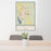 24x36 Cleburne Texas Map Print Portrait Orientation in Woodblock Style Behind 2 Chairs Table and Potted Plant