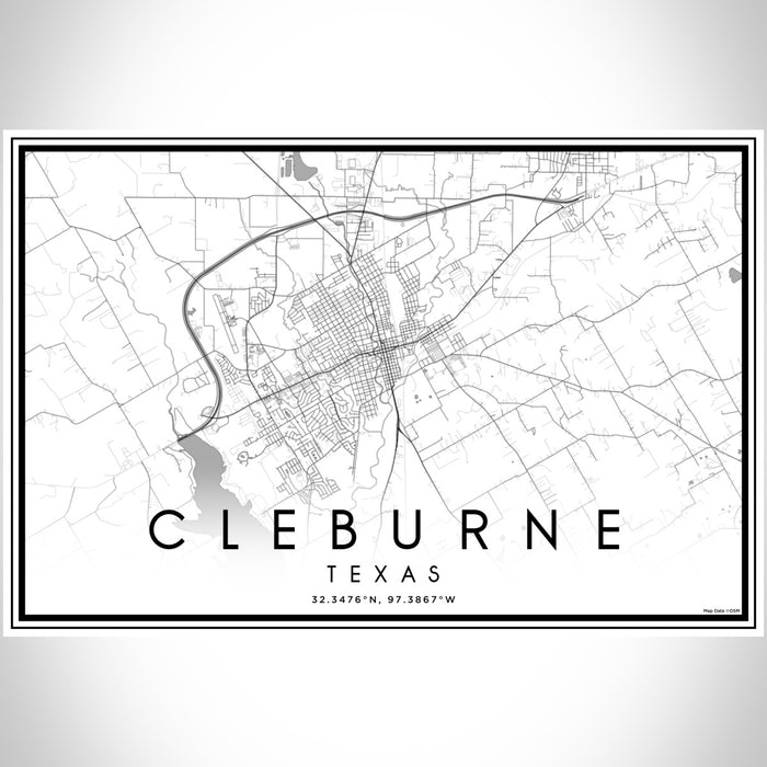Cleburne Texas Map Print Landscape Orientation in Classic Style With Shaded Background