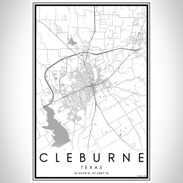 Cleburne Texas Map Print Portrait Orientation in Classic Style With Shaded Background