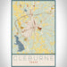 Cleburne Texas Map Print Portrait Orientation in Woodblock Style With Shaded Background