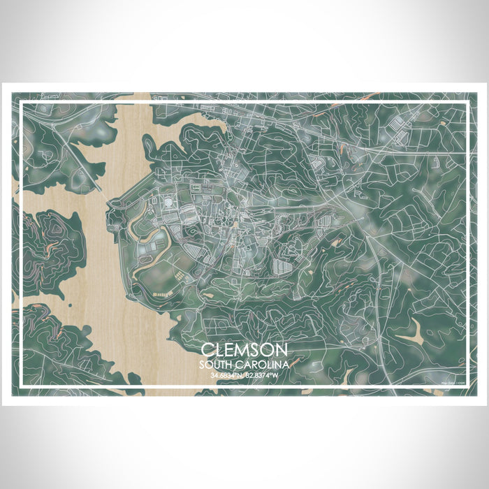 Clemson South Carolina Map Print Landscape Orientation in Afternoon Style With Shaded Background