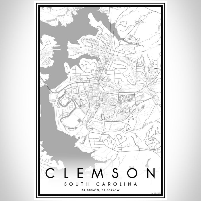 Clemson South Carolina Map Print Portrait Orientation in Classic Style With Shaded Background