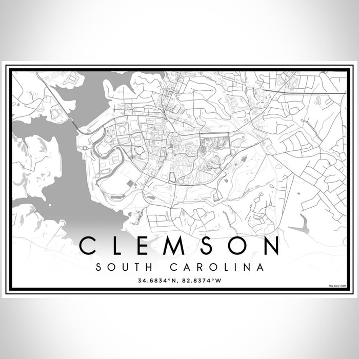 Clemson South Carolina Map Print Landscape Orientation in Classic Style With Shaded Background