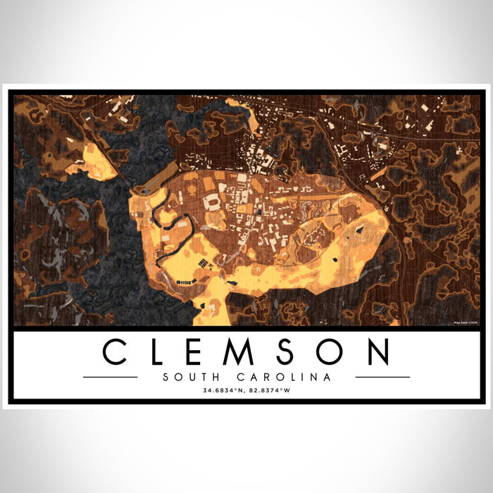 Clemson South Carolina Map Print Landscape Orientation in Ember Style With Shaded Background