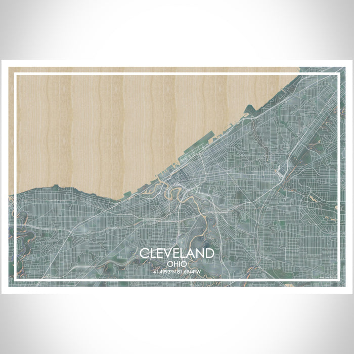 Cleveland Ohio Map Print Landscape Orientation in Afternoon Style With Shaded Background