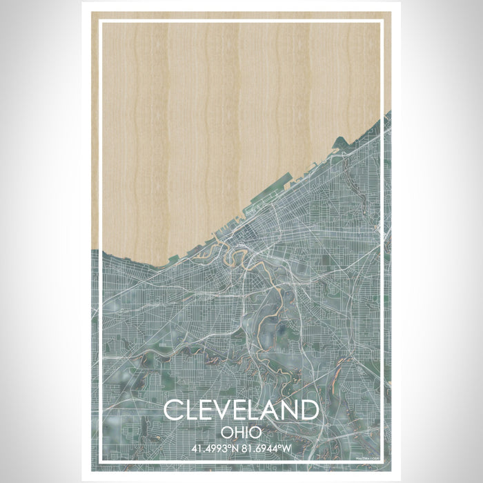 Cleveland Ohio Map Print Portrait Orientation in Afternoon Style With Shaded Background