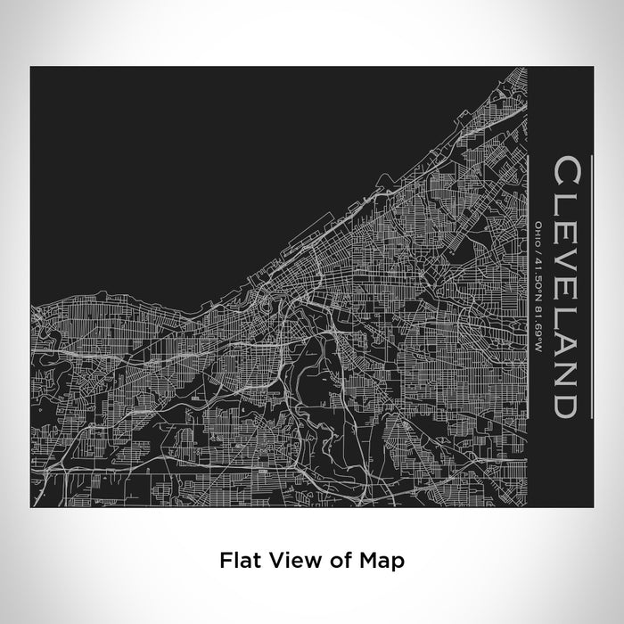 Rendered View of Cleveland Ohio Map Engraving on 20oz Stainless Steel Insulated Bottle with Bamboo Top in Black