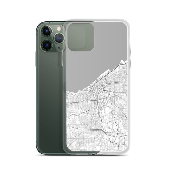 Custom Cleveland Ohio Map Phone Case in Classic on Table with Laptop and Plant