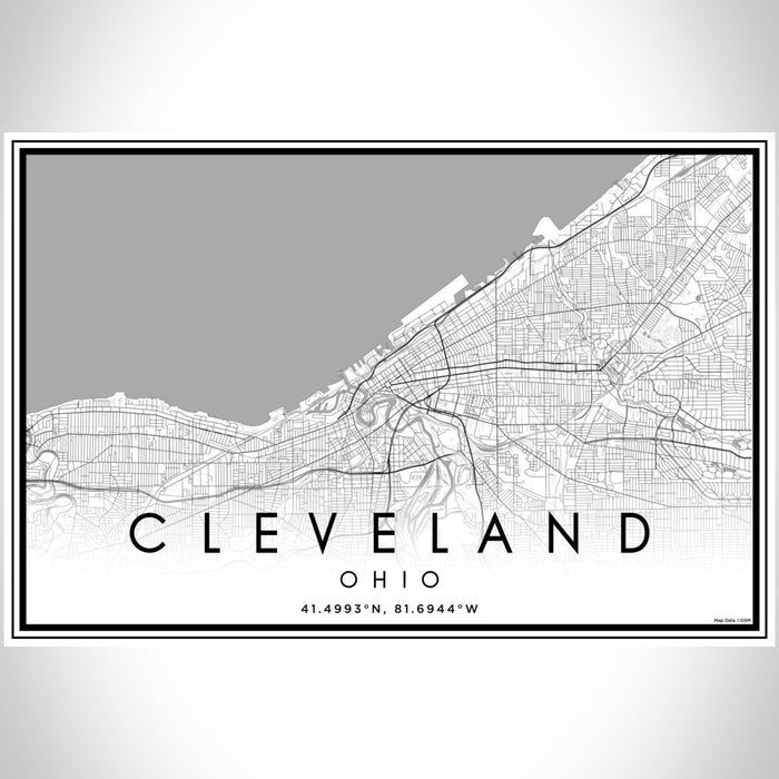 Cleveland Ohio Map Print Landscape Orientation in Classic Style With Shaded Background