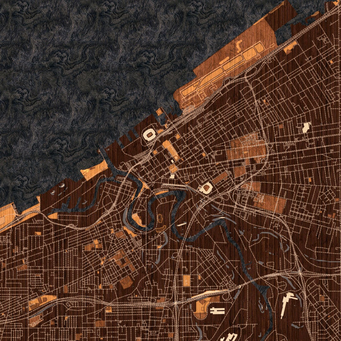 Cleveland Ohio Map Print in Ember Style Zoomed In Close Up Showing Details
