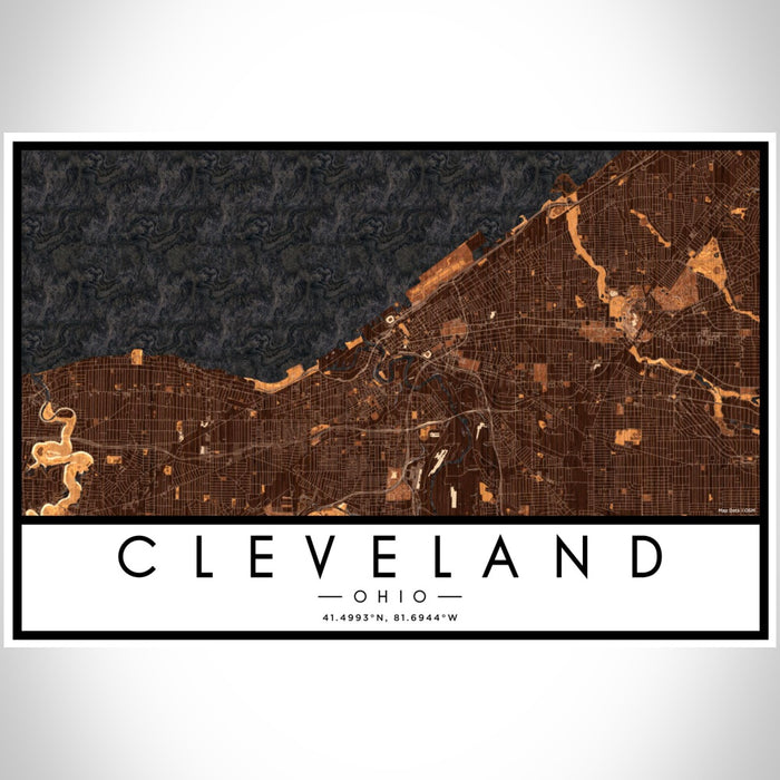 Cleveland Ohio Map Print Landscape Orientation in Ember Style With Shaded Background