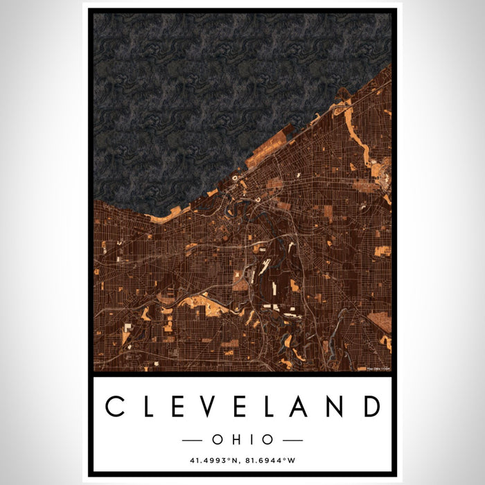 Cleveland Ohio Map Print Portrait Orientation in Ember Style With Shaded Background