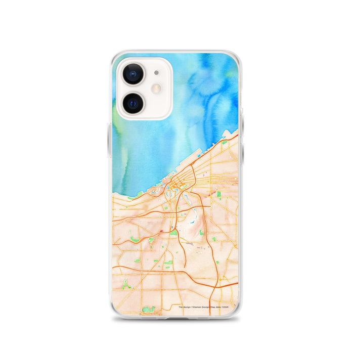 Custom Cleveland Ohio Map iPhone 12 Phone Case in Watercolor