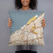 Person holding 18x18 Custom Cleveland Ohio Map Throw Pillow in Woodblock