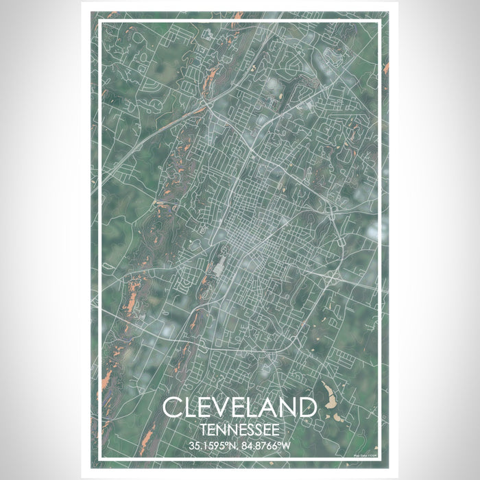 Cleveland Tennessee Map Print Portrait Orientation in Afternoon Style With Shaded Background