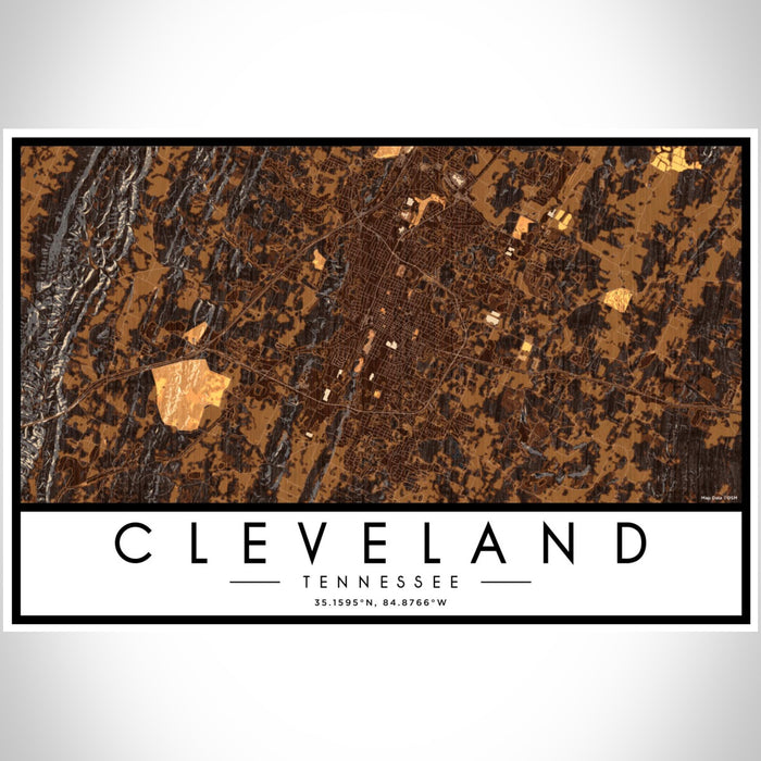 Cleveland Tennessee Map Print Landscape Orientation in Ember Style With Shaded Background
