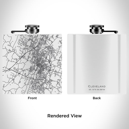 Rendered View of Cleveland Tennessee Map Engraving on 6oz Stainless Steel Flask in White