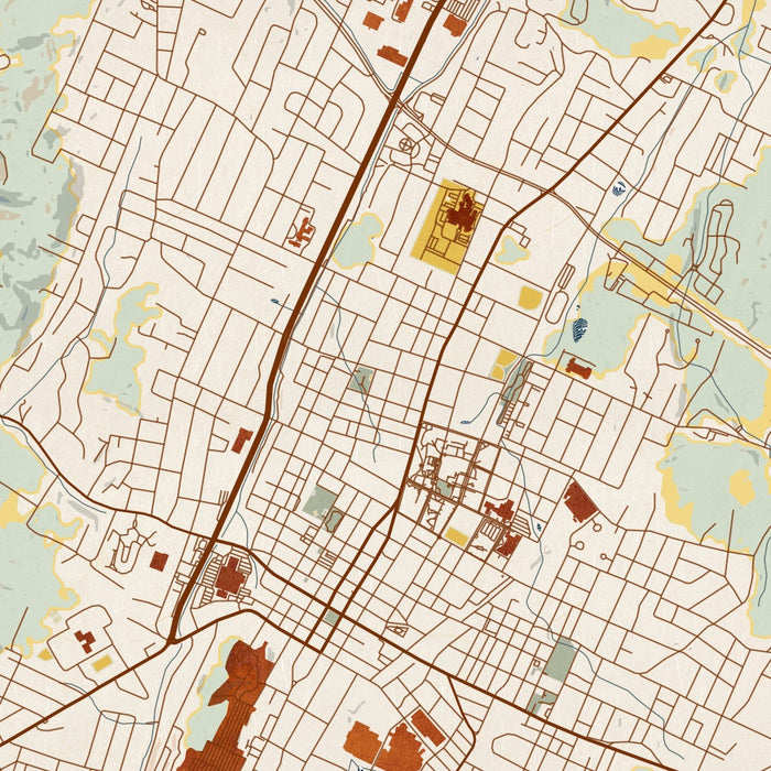 Cleveland Tennessee Map Print in Woodblock Style Zoomed In Close Up Showing Details