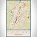 Cleveland Tennessee Map Print Portrait Orientation in Woodblock Style With Shaded Background