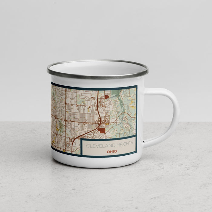 Right View Custom Cleveland Heights Ohio Map Enamel Mug in Woodblock