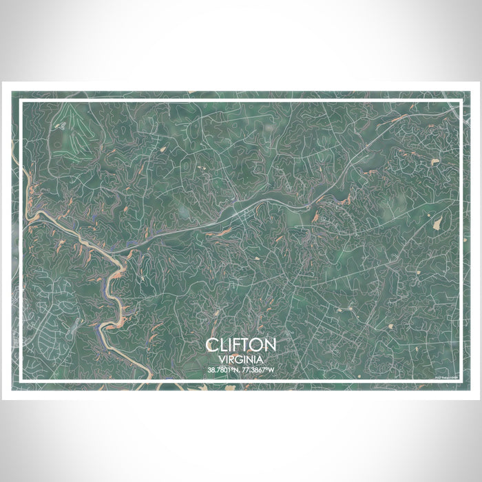 Clifton Virginia Map Print Landscape Orientation in Afternoon Style With Shaded Background