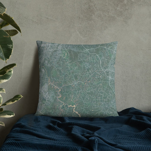 Custom Clifton Virginia Map Throw Pillow in Afternoon on Bedding Against Wall