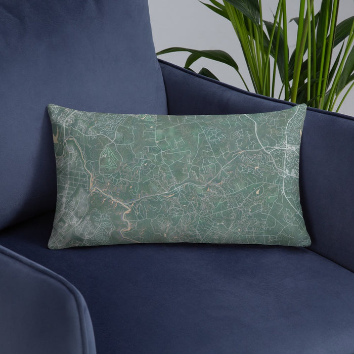 Custom Clifton Virginia Map Throw Pillow in Afternoon on Blue Colored Chair