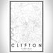 Clifton Virginia Map Print Portrait Orientation in Classic Style With Shaded Background