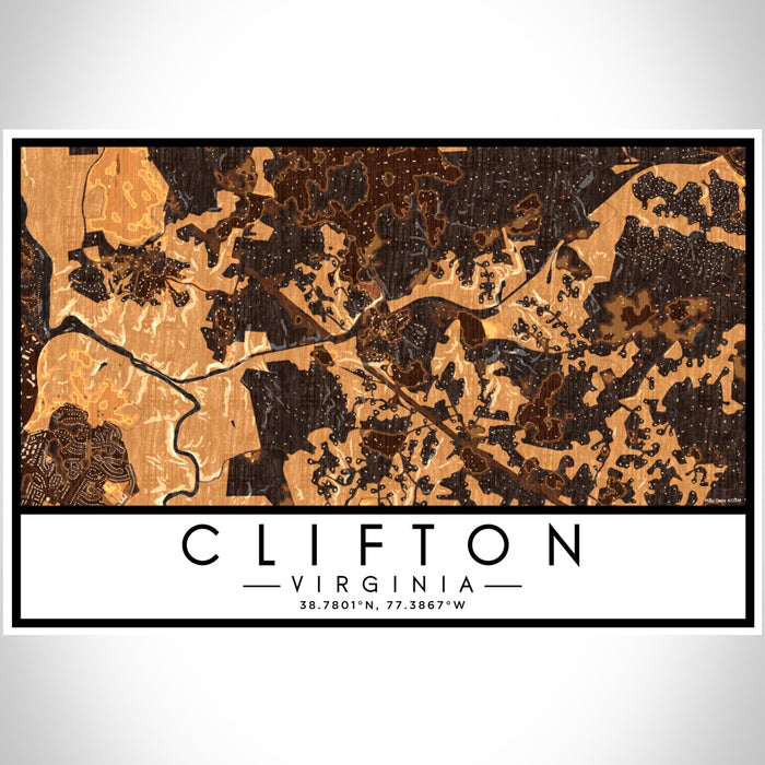 Clifton Virginia Map Print Landscape Orientation in Ember Style With Shaded Background