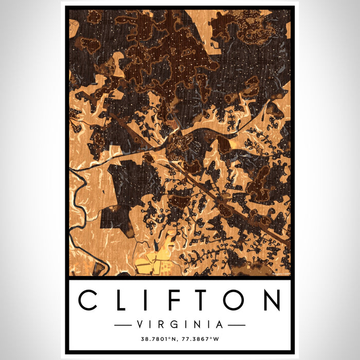 Clifton Virginia Map Print Portrait Orientation in Ember Style With Shaded Background